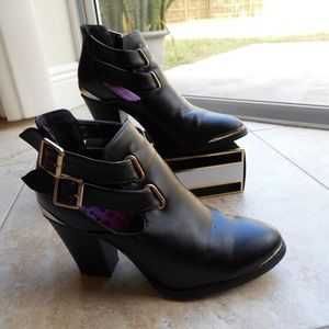 JustFab Black Ankle Booties Gold Hardware